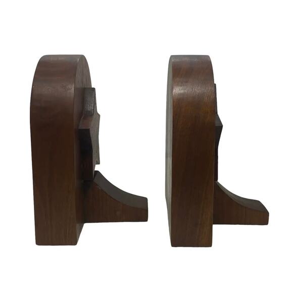 Mid 20th Century Rustic Handcrafted Mahogany Bookends With Star Motif - A Pair - Picture 4 of 13